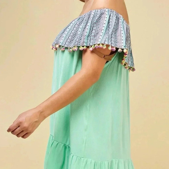 🆕Velzera Geometric-Contrast Tassels Off-Shoulder Dress S🆕 - Picture 4 of 4